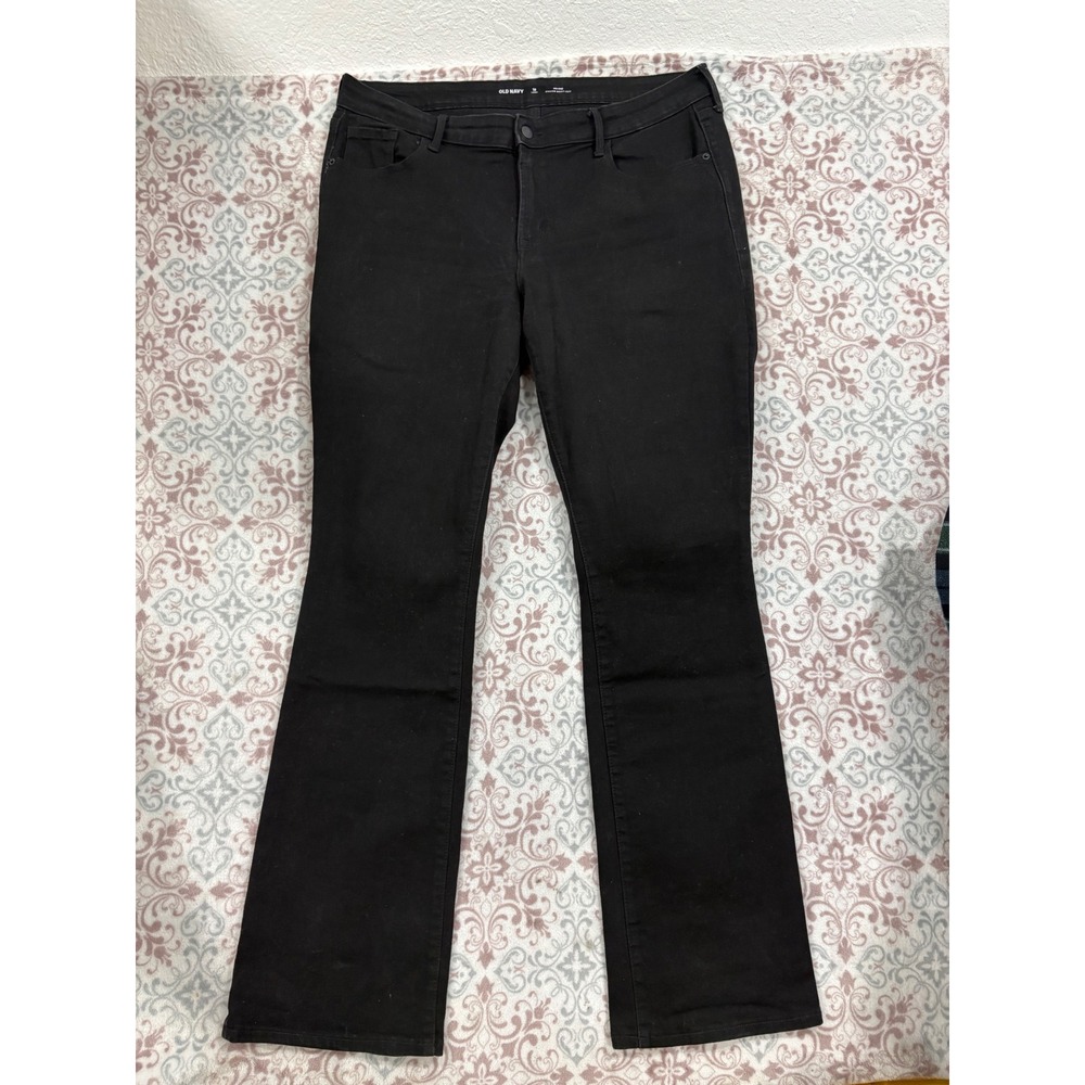 Old Navy Kicker Boot-Cut Jeans Black Mid-Rise Size 16 Long Stretch Denim